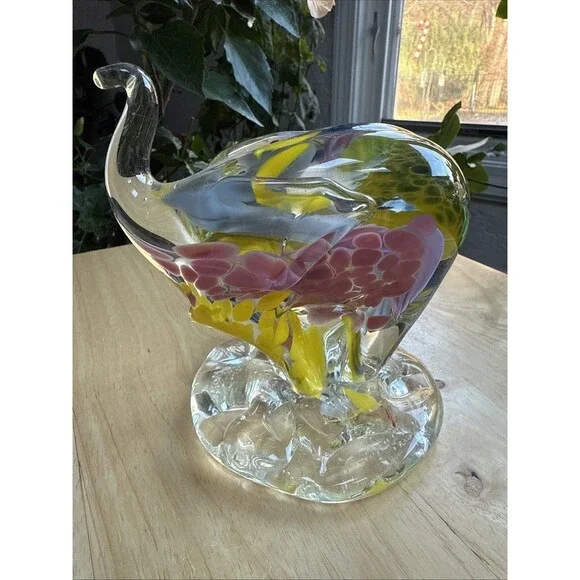 Hand Blown Art Glass Elephant Figurine Paperweight Signed By Artist - Picture 2 of 12
